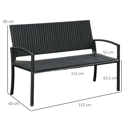 Tuinbank - Wicker Tuinbankje - Loungebank - Balkonset -  Weerbestendige PU Rotan Bank met Stalen Frame, Lichtgewicht en Geschikt voor Jaarlijks Buitengebruik - Enkelzijdig - Grijs - QUORE