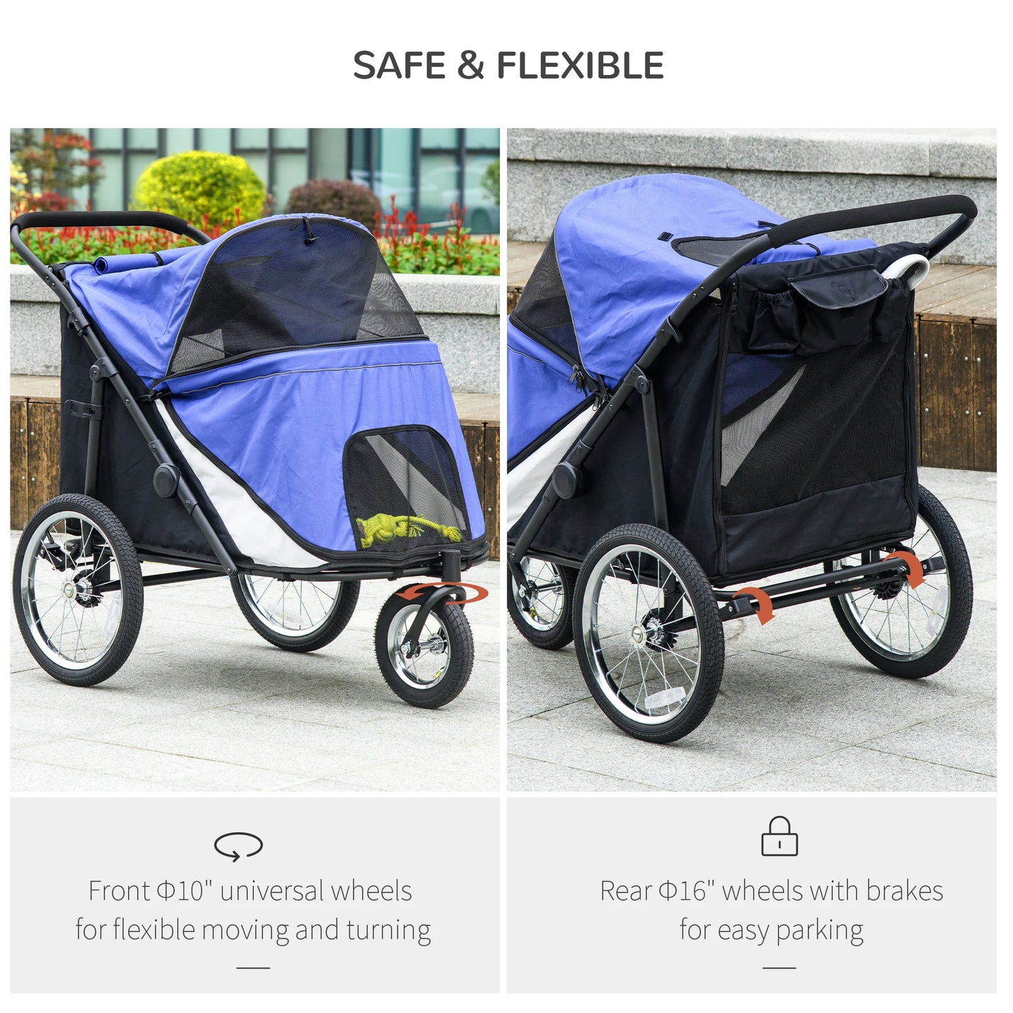 Hondenbuggy – Hondenwagen – Huisdierenwagen – Opvouwbare Buggy – Duwwagen – Ruim Design – Stalen Frame - QUORE