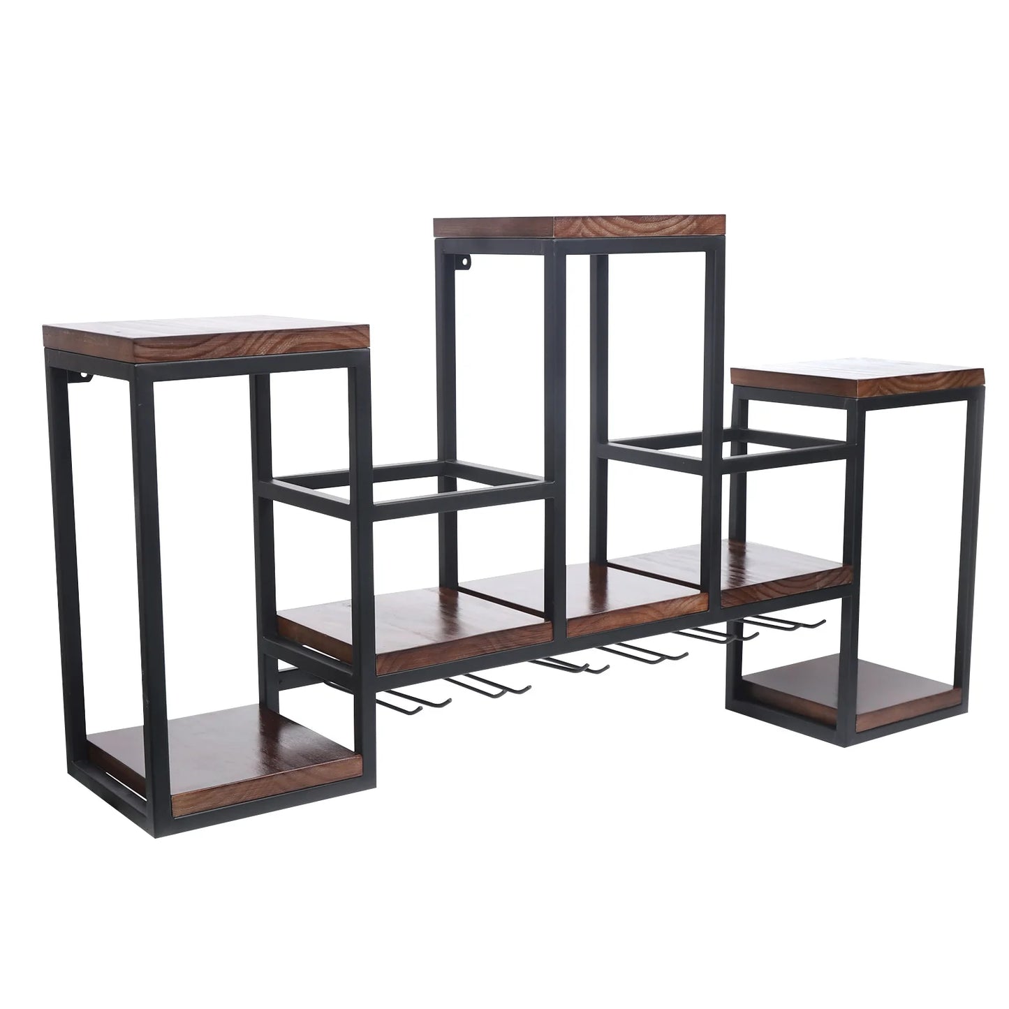 Wine Rack Wall Mounted Shelf, Industrial Hanging Display Storage with Holder, Solid Wood Glass Ceiling for Bar Cafe, 106x20x55cm