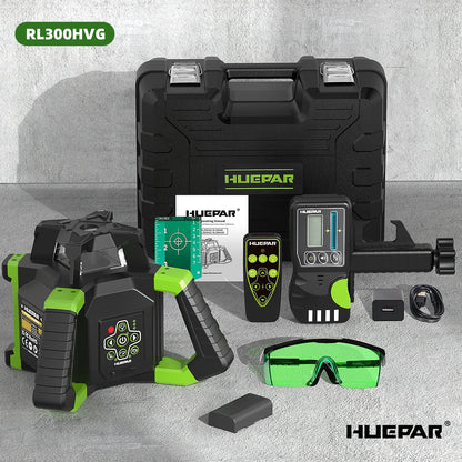 Huepar RL300HVG Electronic Green Rotary Laser Level + Plumb Points Self-Leveling Rotary Laser Set With Receiver & Remote Control