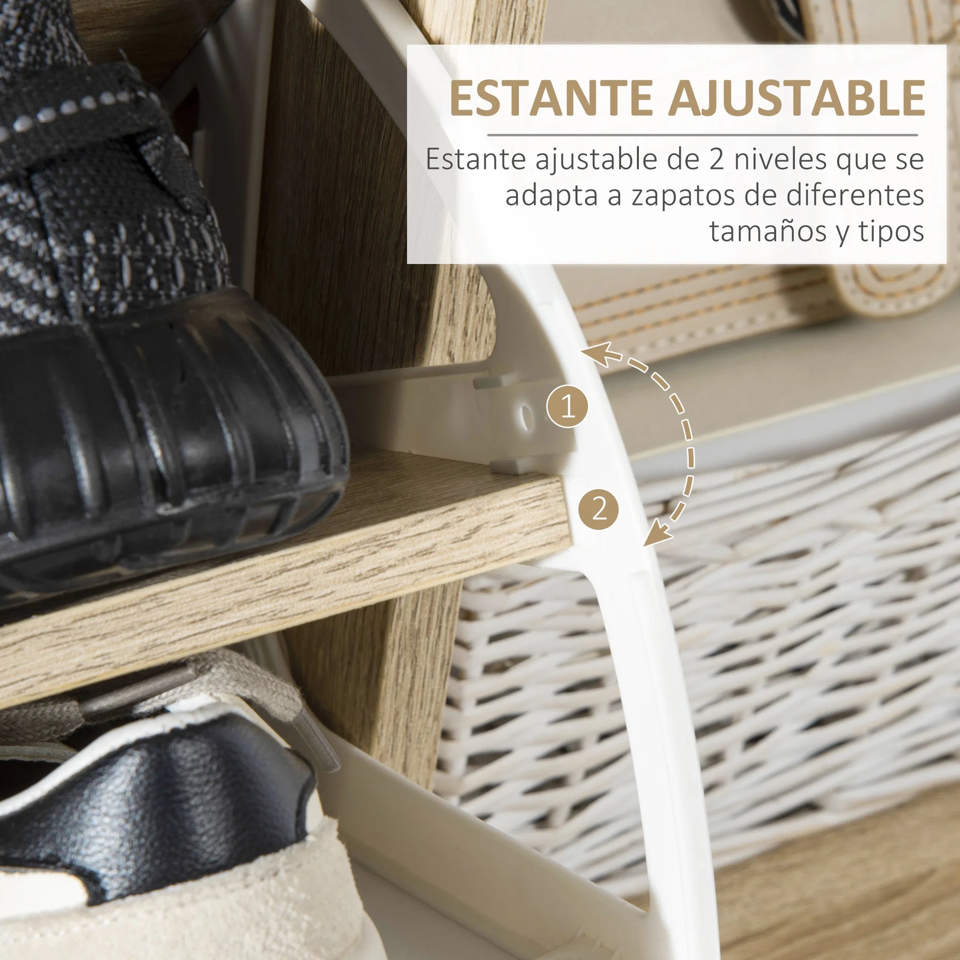 Schoenenkast – Schoenenrek – Schoenenopberger – Schoenenmeubel – Opbergruimte Voor 8 Paar – Verstelbare Lades - 80 x 25.5 x 112.5 cm - Wit & Natuurlijk Hout - QUORE