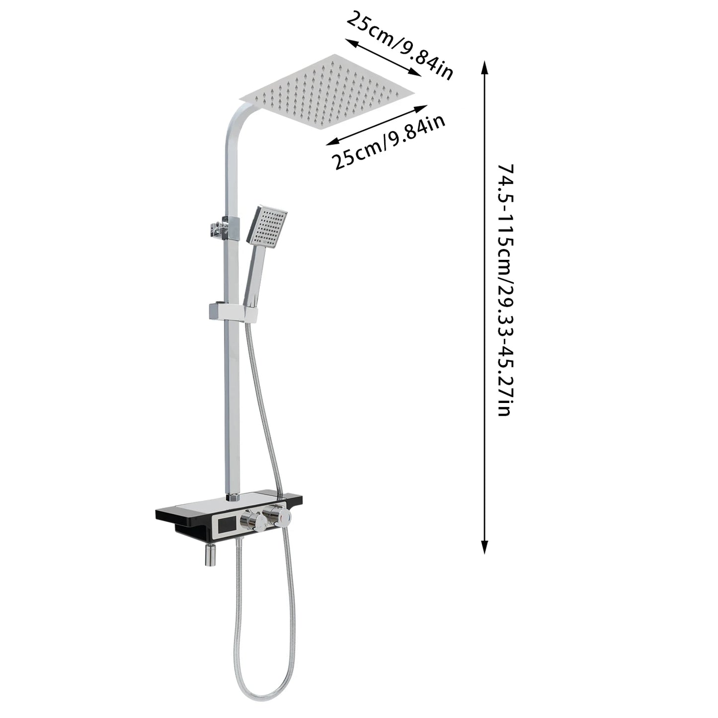 Douche - Regendouche - Douchewand - Douchekolom - Douchepanelen - Thermostatische Regendouche met Digitale Display - Slim & Stijlvol Douchesysteem - Chroom - Zilver