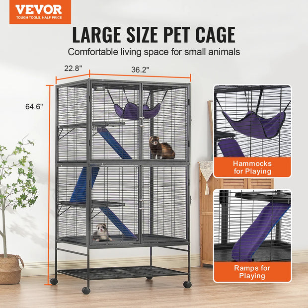 Vevor - Hamster - Hamster Cage - Hamster House - 64.6” Rolling Metal Ferret Cage Large 4-Tier Critter Nation Cage - for Pet Rats Hamster Guinea Chinchilla