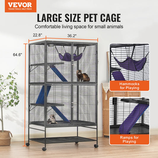 Vevor - Hamster - Hamsterkooi - Hamsterhuis - 32x22x33 inch - 64.6” Rolling Metal Ferret Cage Large 4-Tier Critter Nation Cage - voor Huisdier Ratten Hamster Guinea Chinchilla