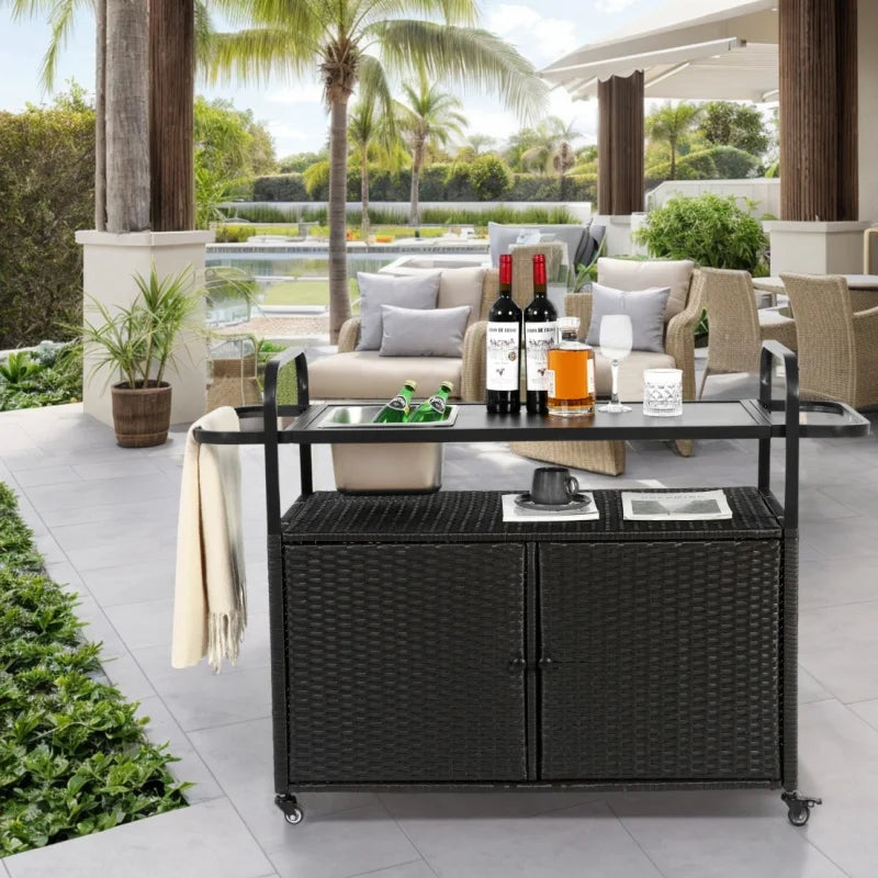 Outdoor Bartafel – Mobiele Tafel – Tuinbar – Balkonmeubel – Stevige Wielen Met Rem – RVS Tafelblad