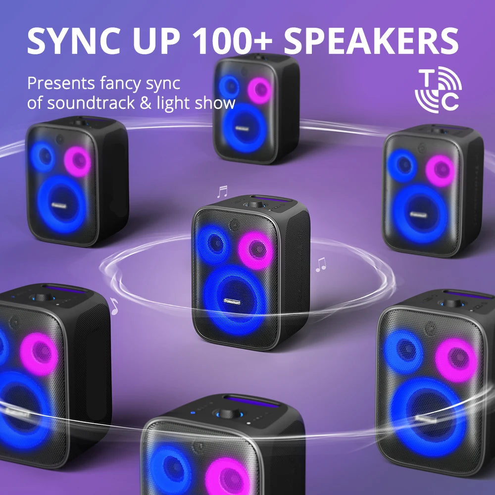 Bluetooth Speaker - Speakers - Partybox - Muziekbox - 120W - met 2 Microfoons - Gitaaringang en 3-Weg Geluidssysteem - Draagbare Speaker - Karaoke - met Lichtshow en Bedrade/Built-in Mic - Zwart