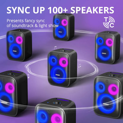 Bluetooth Speaker - Speakers - Partybox - Muziekbox - 120W - met 2 Microfoons - Gitaaringang en 3-Weg Geluidssysteem - Draagbare Speaker - Karaoke - met Lichtshow en Bedrade/Built-in Mic - Zwart