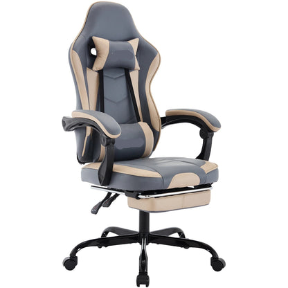Gaming Stoel - Gamestoel - Bureaustoel - Computerstoel - Ergonomische Gaming Chair - PU Lederen Bureaustoel met Hoofdsteun & Lendensteun - voor Werk of Gamen - Khaki