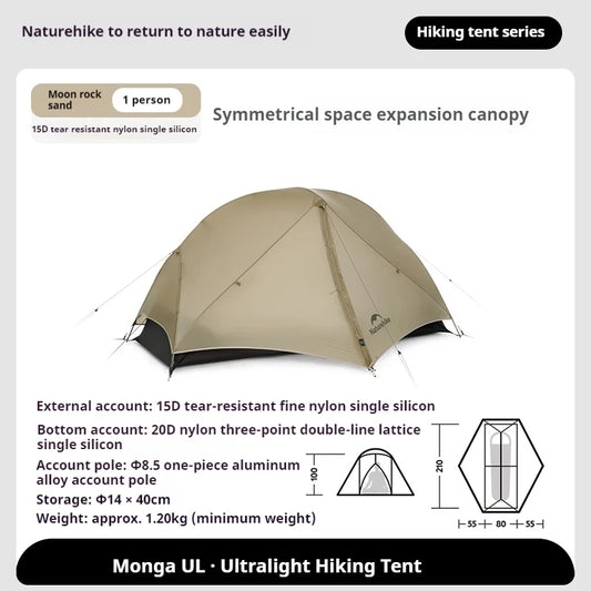 Ultralichte 1-Persoons Tent – Camping Tent – Trekking Tent – Outdoor Tent – Festival Tent – Waterdicht 3 Seizoenen – 1,34 kg Met Waterdichte Grondmat