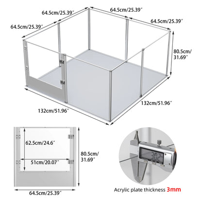 Acryl Hondenren - Hondenkennel - Hondenbox - Duidelijke Acryl Hondenhok - Whelpbox - Speelhek - 132x132x80,5cm - Transparant Dierenhek - voor Kleine en Middelgrote - Honden en Konijnen