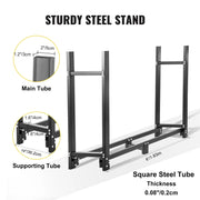 Brandhoutrek - Metalen brandhoutrek - Brandhoutopslagrek - Opslagrek - Opslagrek voor brandhout binnen - Opslagrek voor brandhout - Openhaardopslagrek - 8ft - met waterdichte hoes - Zwart