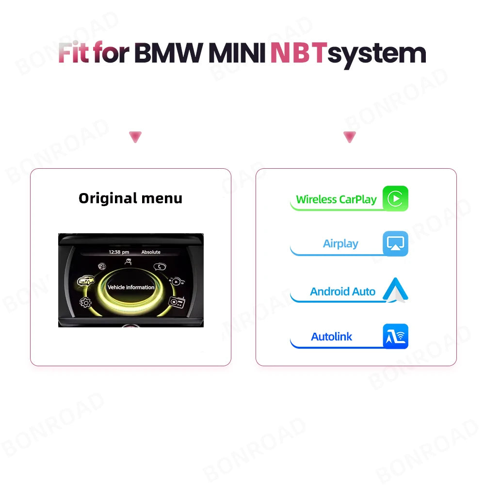 Draadloze CarPlay Adapter – Android Auto Adapter – Bluetooth Interface – Auto Multimedia Connector – Mini NBT CIC Systeem – Plug & Play Installatie – Handsfree Bellen & Navigatie - QUORE