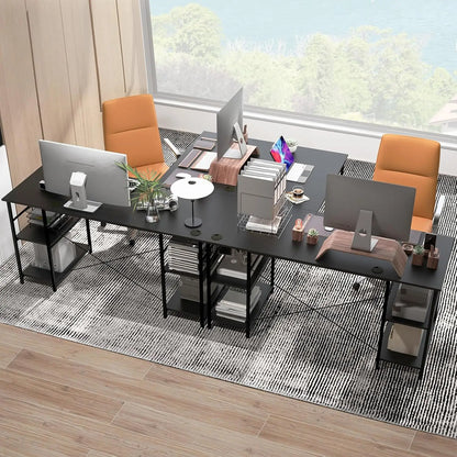 L-vormig Bureau – Computerbureau – Werkplek – Gametafel – Thuiswerkplek – Verstelbare Planken – Robuust Stalen Frame – Zwart Houten Blad - QUORE