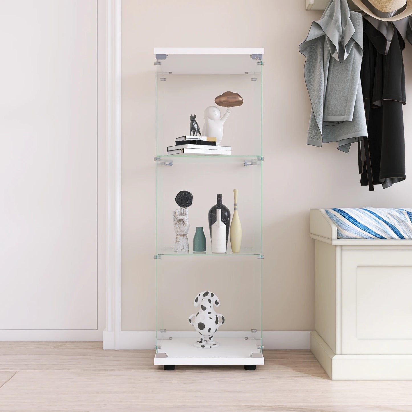 Comanlai 3 Layers Glass Display Cabinet, Modern Display Case with Door for Collectibles Books,Cabinet Standing for Living Room