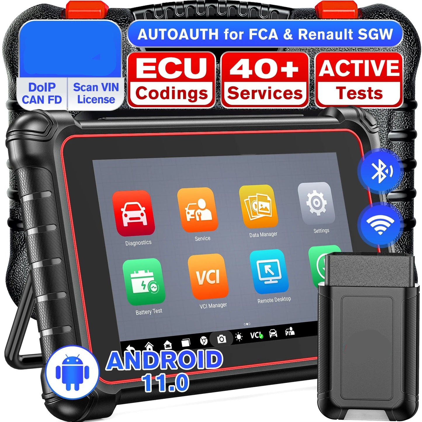 Autodiagnose Scanner – Foutcodelezer – ECU Codering – Auto Diagnosetool – 8-Inch Touchscreen – Android 11 – Bluetooth Verbinding - QUORE