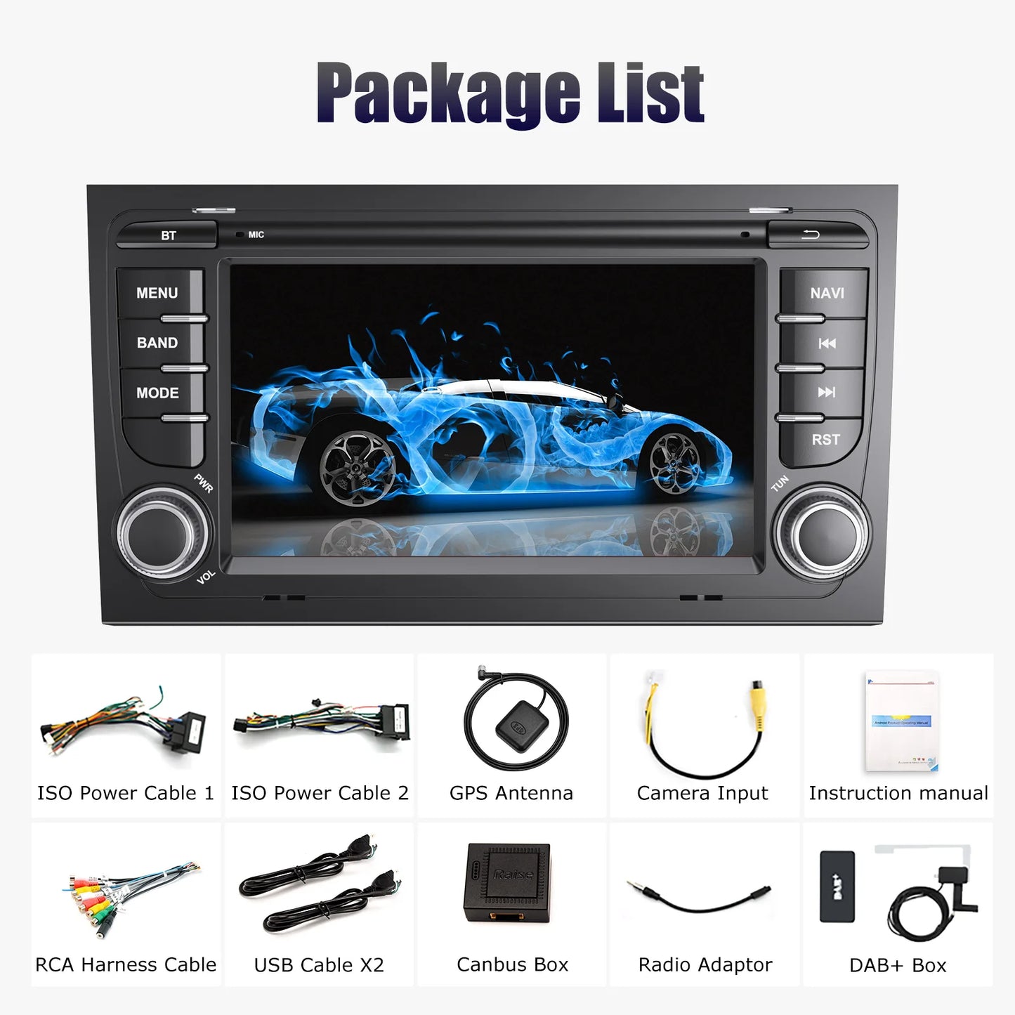 Multimedia Autoradio - Android Autoradio - Draadloze - Voor Audi A4/S4/RS4 (B6/B7) en Seat Exeo - CarPlay - GPS Navigatie - Bluetooth - 7" - Touchscreen - 32G - DAB - QUORE