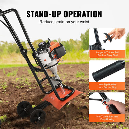 Benzine Tuinfrees - Grondfrees - Frees - Cultivator - Tuingereedschap - 43cc Motor – 4 Verstelbare Stalen Tanden - Bodemfrees - Tuinploeg - Grondfreesmachine - Geschikt voor Tuin, Gazon & Bodembewerking - QUORE
