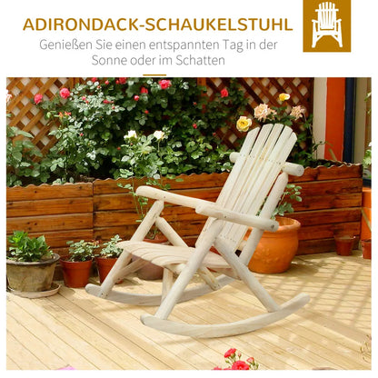 Houten Schommelstoel – Schommelstoel Voor Binnen – Tuinstoel – Balkonstoel – Ergonomisch Zitvlak – Natuurlijk Dennenhout – Extra Hoge Rugleuning - Witte Rijst
