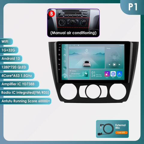 CarPlay - Multimedia Autoradio - Car CarPlay Scherm - Autoradio - 9" - Autoradio Android - voor BMW 1 Serie E81 E82 E87 E88 AT MT - Navigatie - GPS - 2Din - Stereo DSP - P1 (Type Handmatig) - 1G - 32G