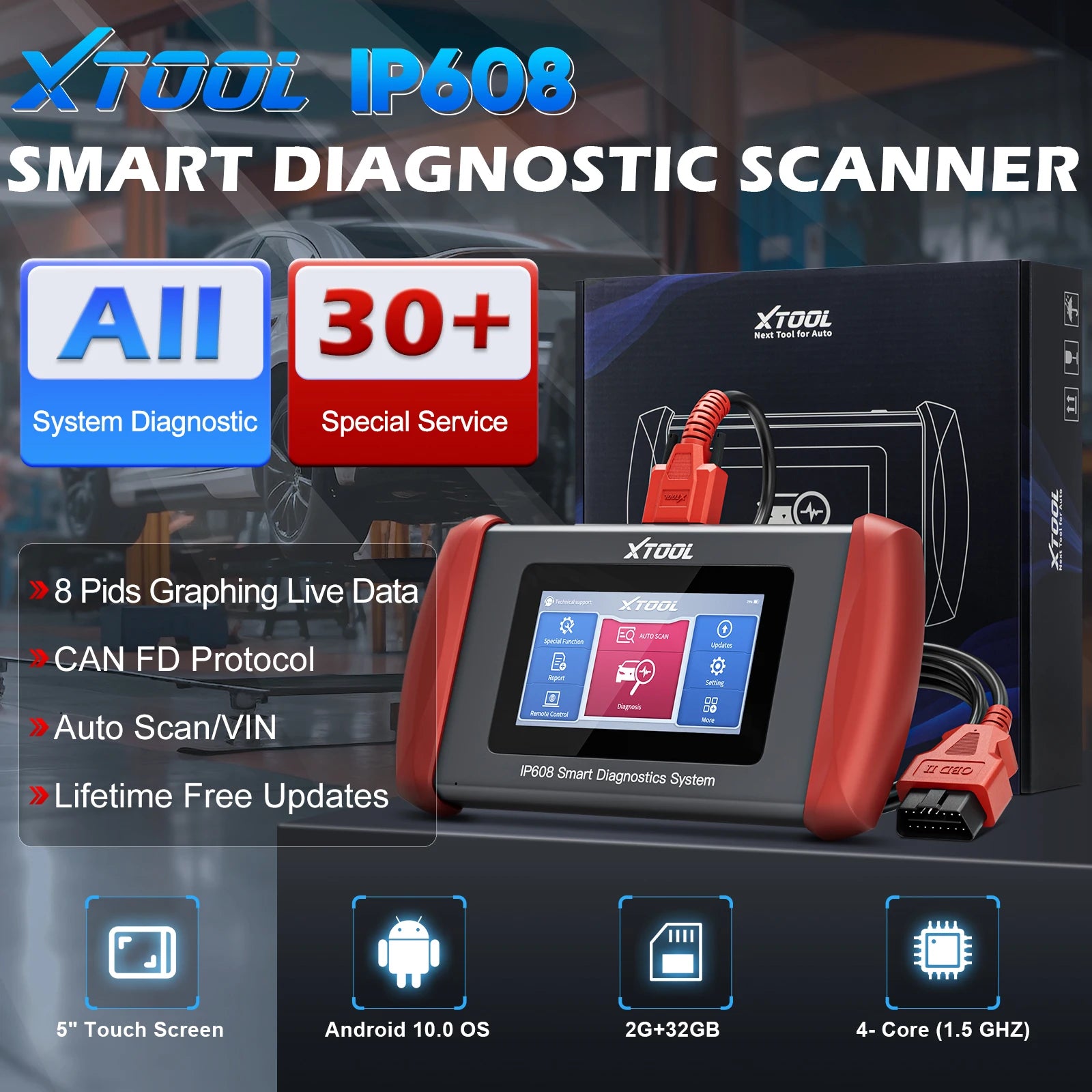 Autodiagnoseapparaat – OBD2 Scanner – Diagnosecomputer – Uitleesapparaat – Auto Scanner – 30+ Servicefuncties – CAN FD Protocol – Levenslange Updates - QUORE
