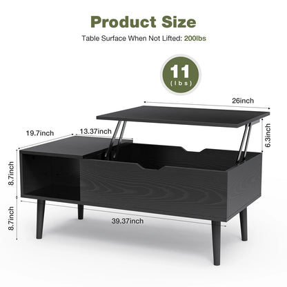 Verstelbare Salontafel - Met Lift-Top - Houten Koffietafel met Opbergruimte - Multifunctionele Eettafel - Bureau Voor Woonkamer - 100 x 50 x 44.2 cm - Zwart