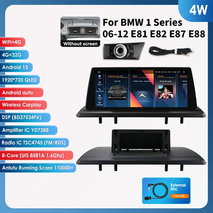 10,25" Autoradio – Multimedia Speler – CarPlay Radio – Android Auto Stereo – Auto Head Unit – Android 13 – 4G Wifi Verbinding – 32GB Opslag – Zonder Origineel Scherm – Geschikt BMW 1 Serie 2006-2012
