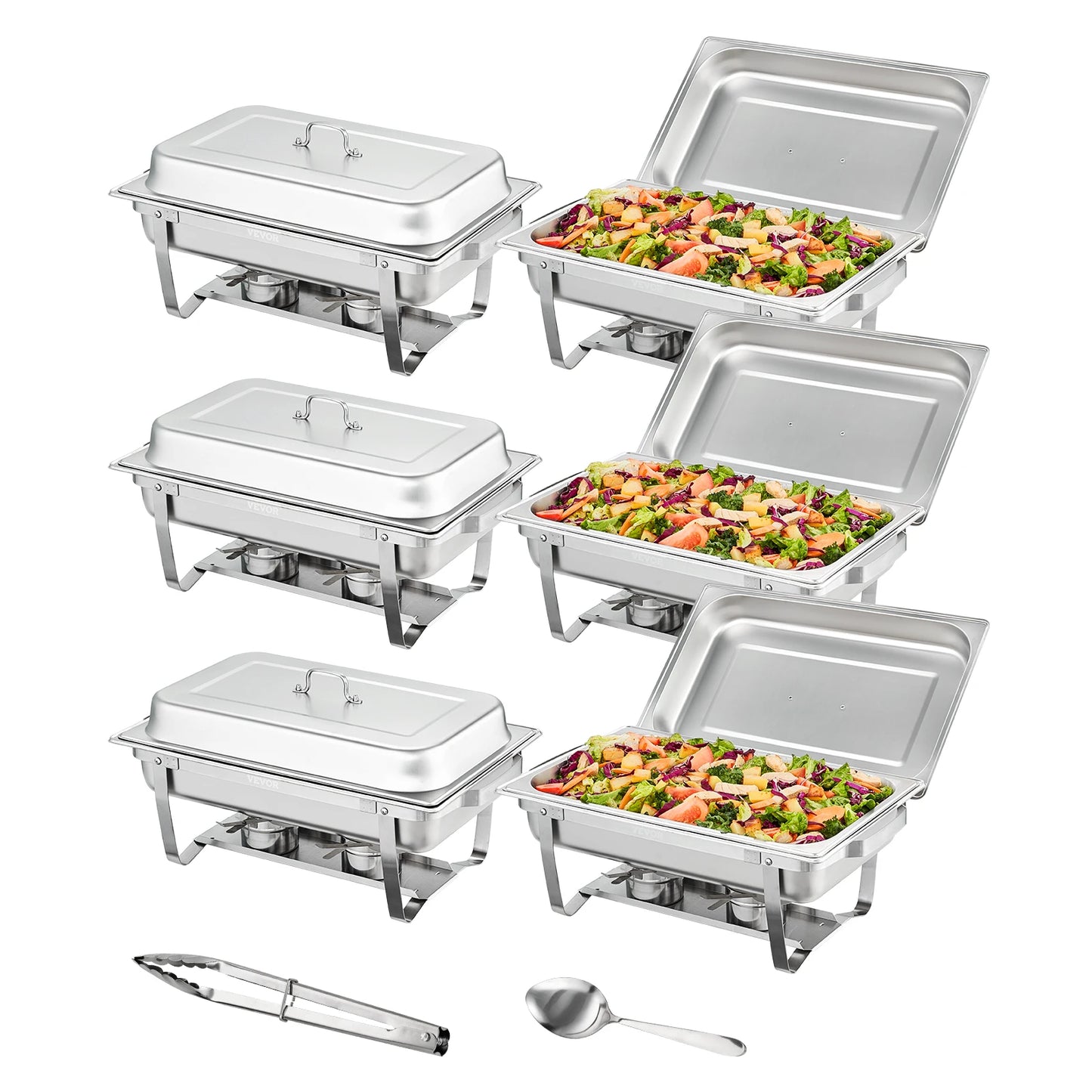 Chafing Dish - Buffetwarmer - Rechthoekige Chafing Dish - Warmhoudplaat - Warmhoudbakken - 8QT - Set van 6 - RVS Buffet Warmhoudbakken voor Catering