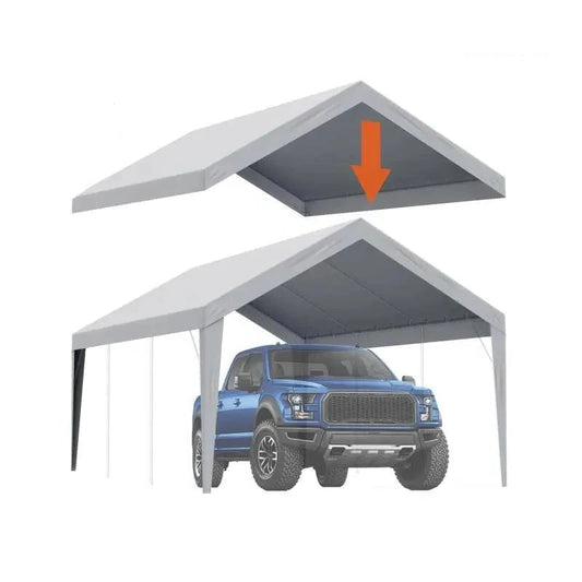 Tent - Carport Replacement Canopy Cover - Garage Top Tent - Shelter Tarp - Heavy-Duty - 10x20ft - Waterdicht & UV-beschermd - Frame Niet Inbegrepen - Wit - QUORE