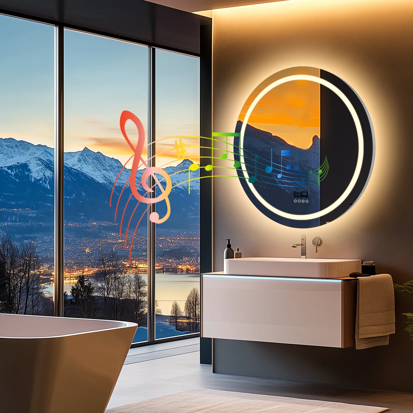 LED Badkamerspiegel – Slimme Spiegel – Anti-Condens Spiegel – Bluetooth Spiegel – Touchbediening – 6000 Lumen – Aluminium Ontwerp - Rond