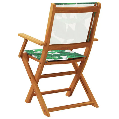 Tuinklapstoel – Set van 2 - Tuinstoel – Opvouwbare Stoelen – Balkonstoelen – Terrasstoelen – Acaciahout – Weerbestendig – Groen Bladmotief - Groen