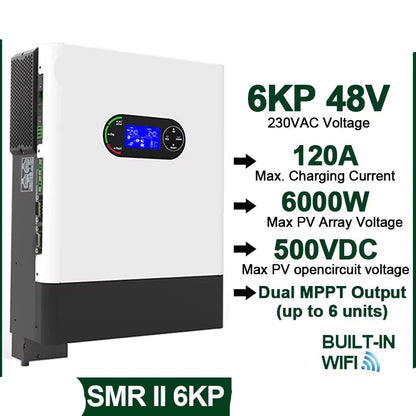 Hybride Zonne-omvormer – Zonnepaneel Omvormer – Solar Inverter – Off Grid Inverter – Accu Omvormer – Wifi Monitoring – 6kP Vermogen