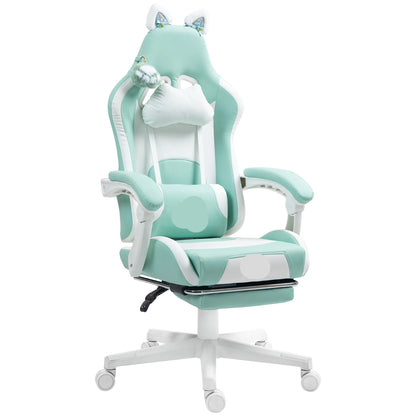Gaming Stoel - met Voetsteun - Bureaustoel - Ergonomische - Verstelbare - 135° Kantelbaar - Duurzame materialen - Uniek Design - 120 kg Draagvermogen - Hemelsblauw - QUORE