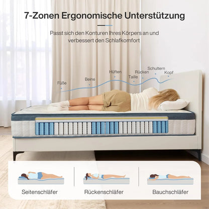 Matras – Pocketveringmatras – Koudschuimmatras – Traagschuimmatras – Eenpersoonsmatras – 90x200 cm – Hardheid H2 – Hoogte 25 cm – Gecertificeerd Veilig – Met Traagschuim