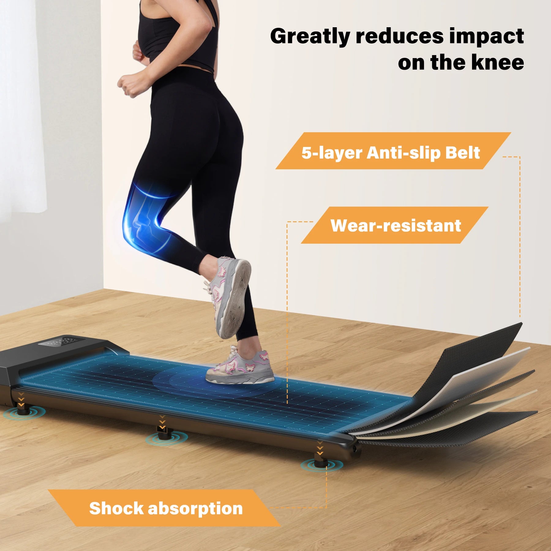 Loopband – Wandelband – Hardloopband – Walking Pad – Treadmill – Stil & Compact – 2,5 PK Motor met Antislip en Schokdemping - QUORE