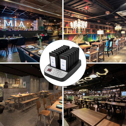 Vevor - Restaurant Pager Systeem - Walkie Talkie - Portofoon - Draadloos Oproepsysteem - Touchscreen - 500M - Oproepsysteem Horeca - Restaurant Zoemer - 16 Piepers - Zwart