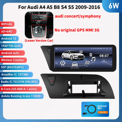 Multimedia Autoradio – 2DIN Radio – GPS Navigatie – Bluetooth Stereo – W6 Lower Variant – Android 13 Systeem – 1600x720 QLED-Scherm