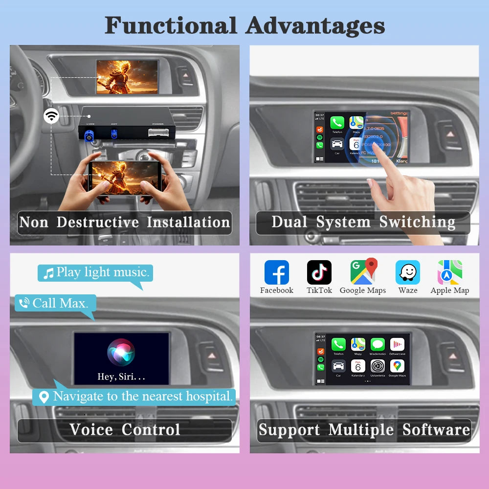 Android Auto Smart Adapter – Draadloze CarPlay Adapter – Bluetooth Interface – MMI 2G 3G Connector – AirPlay MirrorLink Ondersteuning – Plug & Play Installatie – Snelle Wifi Verbinding - QUORE