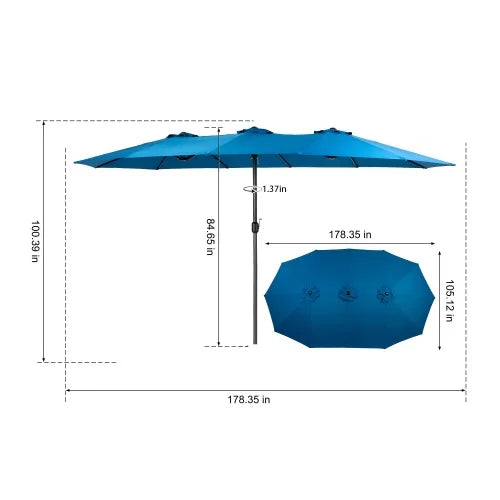 Parasol - Zweefparasol – Dubbele Buitenparasol – Dubbele Parasol – Grote Parasol – Buitenscherm – Zonnescherm – 14,8 m² – 100% Polyester Doek - Diepblauw - QUORE