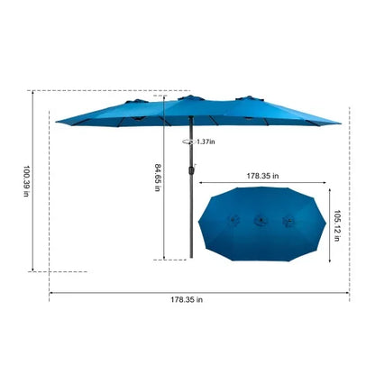 Parasol - Zweefparasol – Dubbele Buitenparasol – Dubbele Parasol – Grote Parasol – Buitenscherm – Zonnescherm – 14,8 m² – 100% Polyester Doek - Diepblauw - QUORE