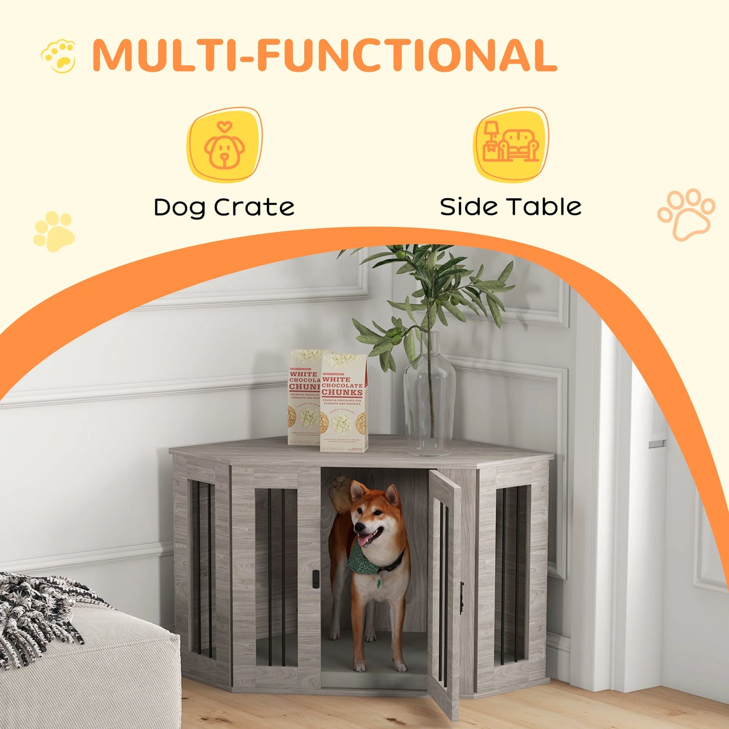 Hondenbench – Hondenhok – Hondenmand – Hond Bench – Houten Constructie – Afneembaar Kussen - 104 x 55 x 63 cm - Grijs