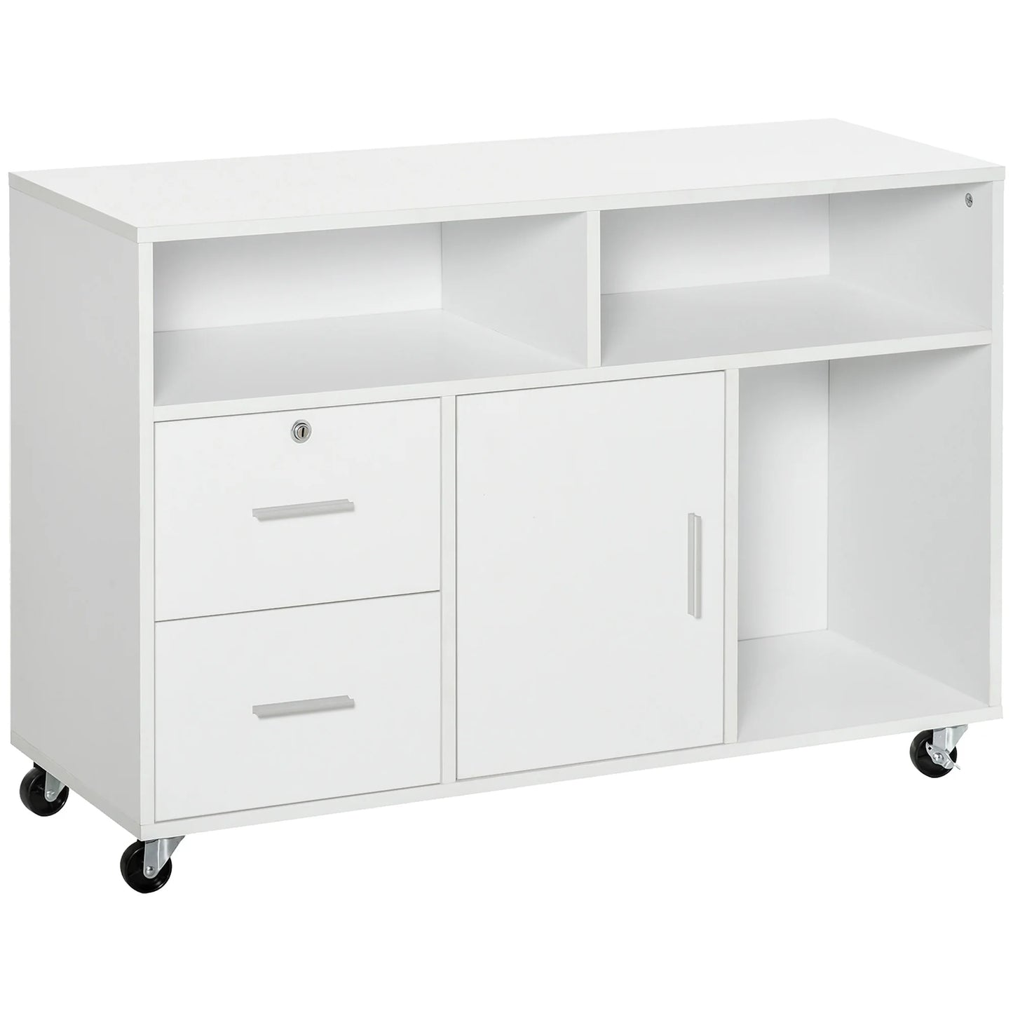Opbergkast – Opbergmeubel – Kast Op Wieltjes – Opbergmeubel Op Wielen – Melamine – 100x35x65 Cm – Afsluitbare Lade - QUORE