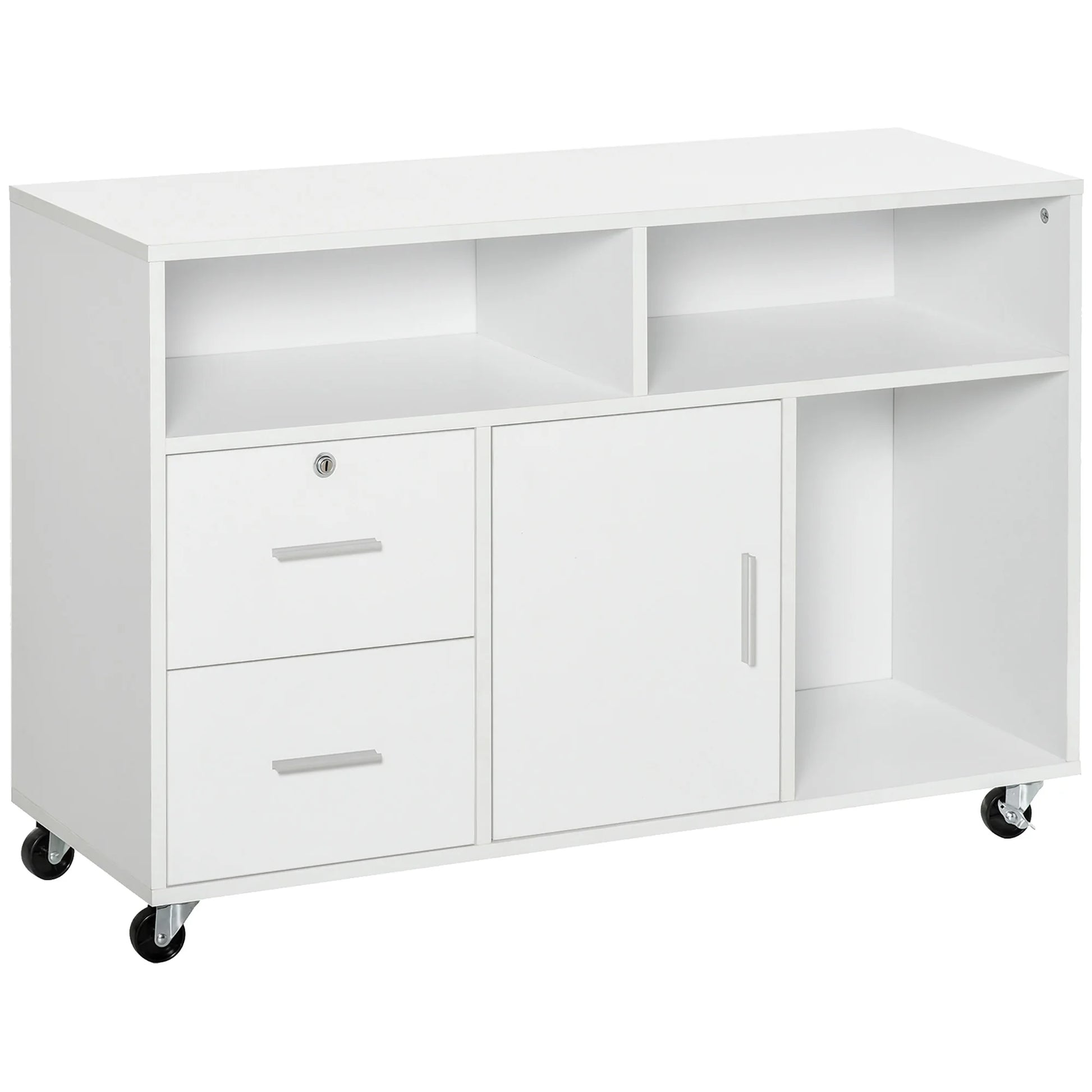 Opbergkast – Opbergmeubel – Kast Op Wieltjes – Opbergmeubel Op Wielen – Melamine – 100x35x65 Cm – Afsluitbare Lade - QUORE