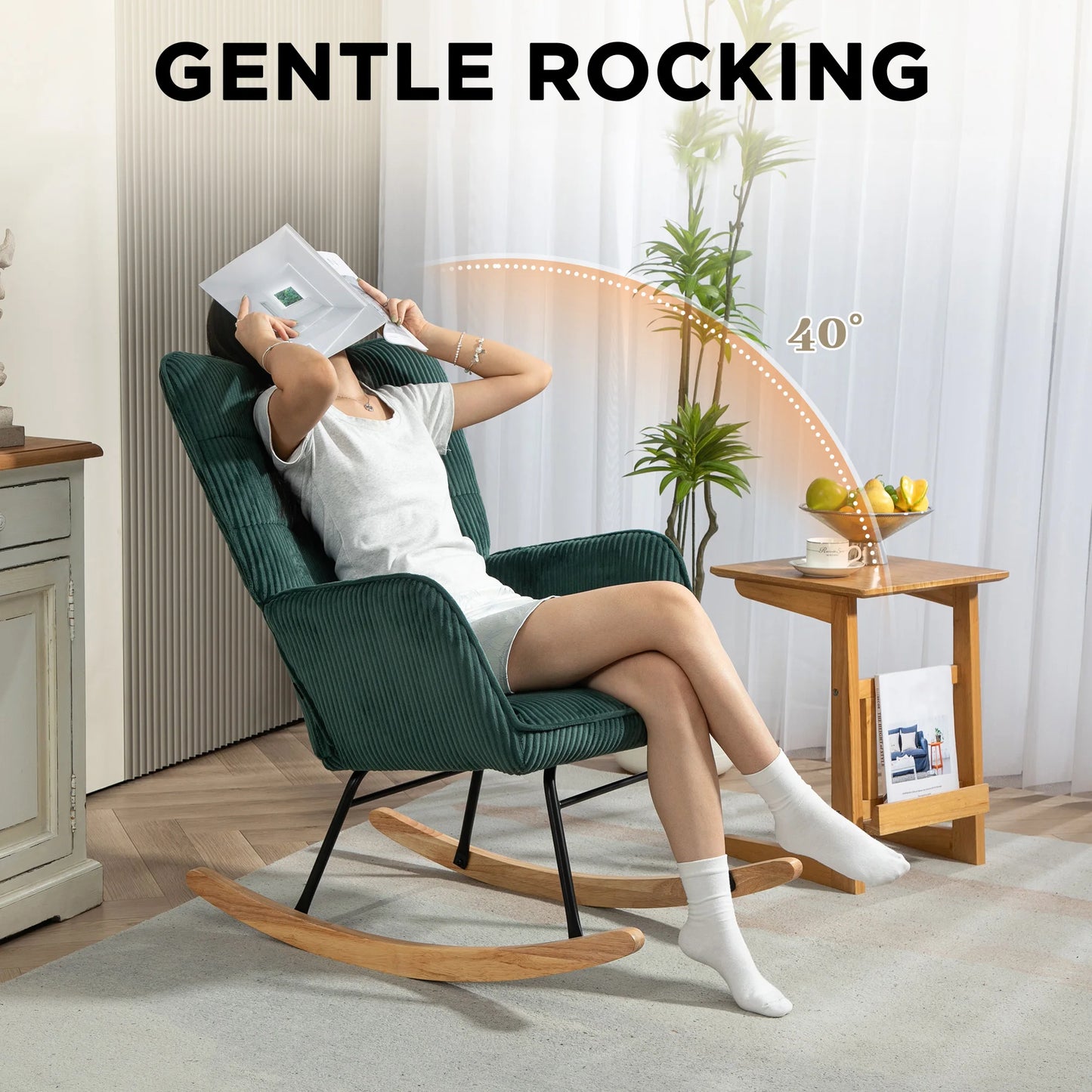 Schommelstoel – Schommel Fauteuil – Relaxstoel – Wiegstoel – Lounge Stoel – Comfortabele Zitting – Duurzaam Beukenhout - Donkergroen