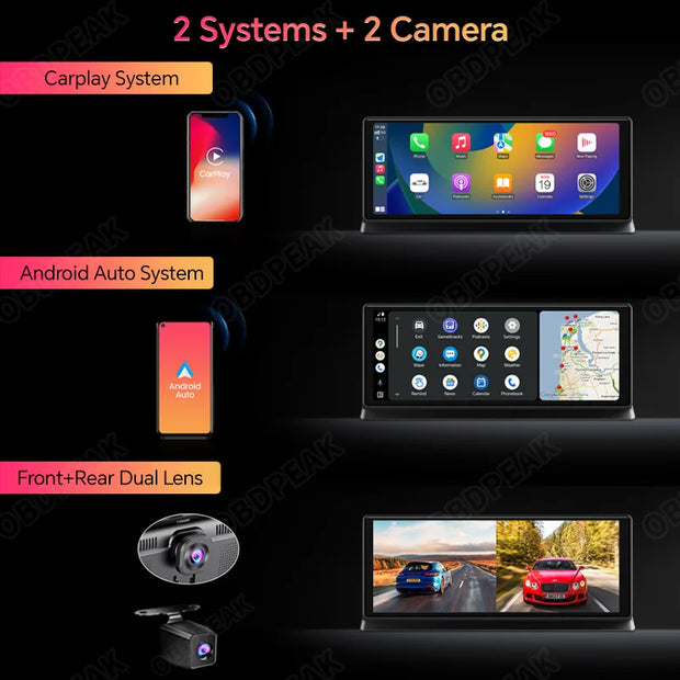 K2 Pro - Dashcam voor Auto - Dashcams - FullHD video - Wifi - Super compact - Parkeermodus - 16:9 - 11.3 inch Scherm - Dubbele Lens Met GPS-kit - Zwart
