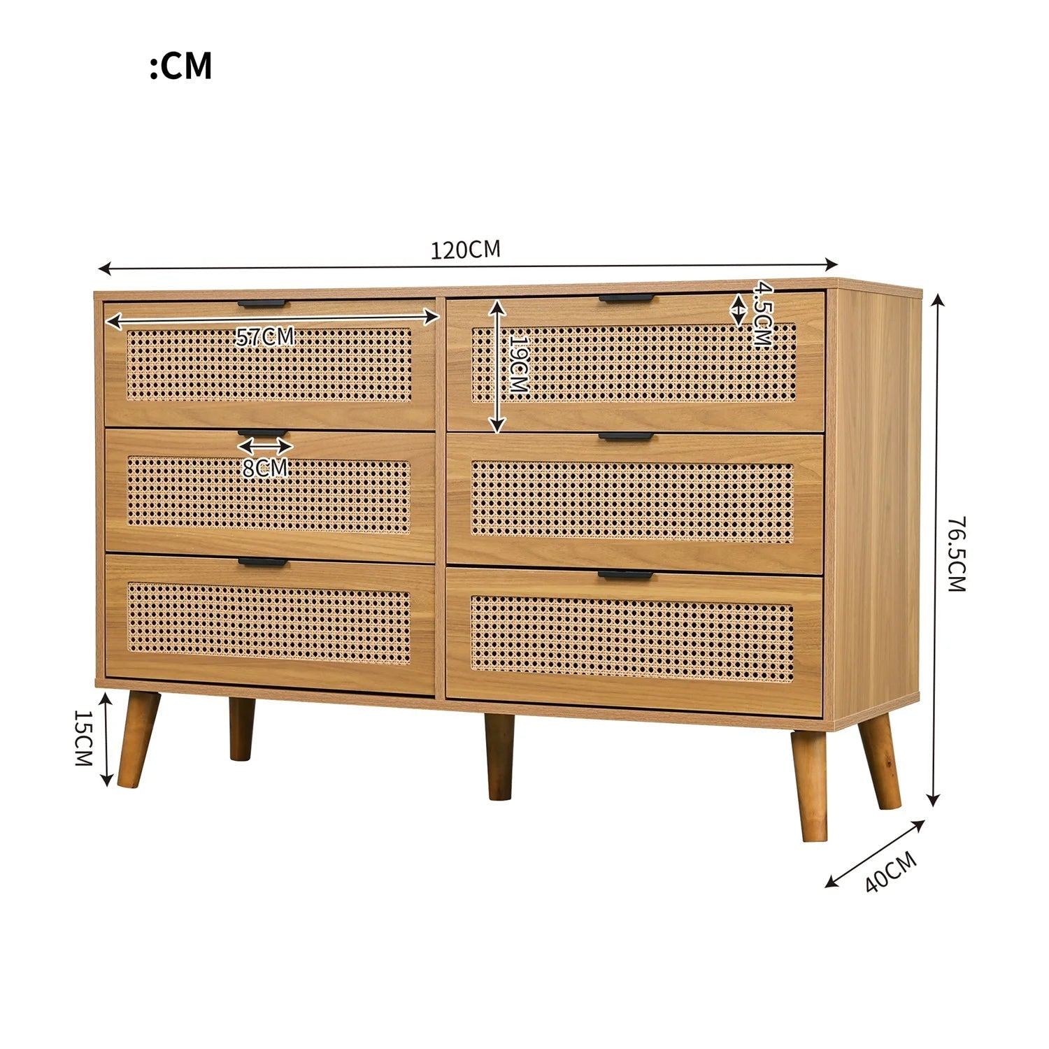 Ladekast – Opberger – Kast – Bergmeubel – Dressoir – 6 Ruime Lades – Walnotenkleur – Massief Houten Poten - QUORE