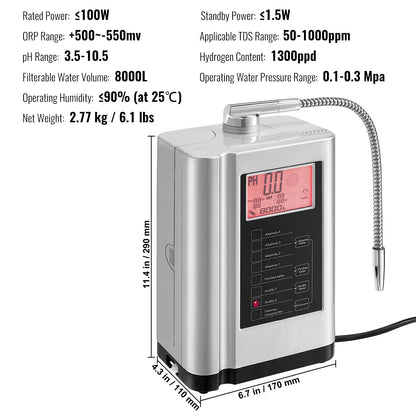 SucceBuy Alkaline Water Ionizer Machine pH 3.5-10.5 Alkaline Acidic Hydrogen Water Purifier