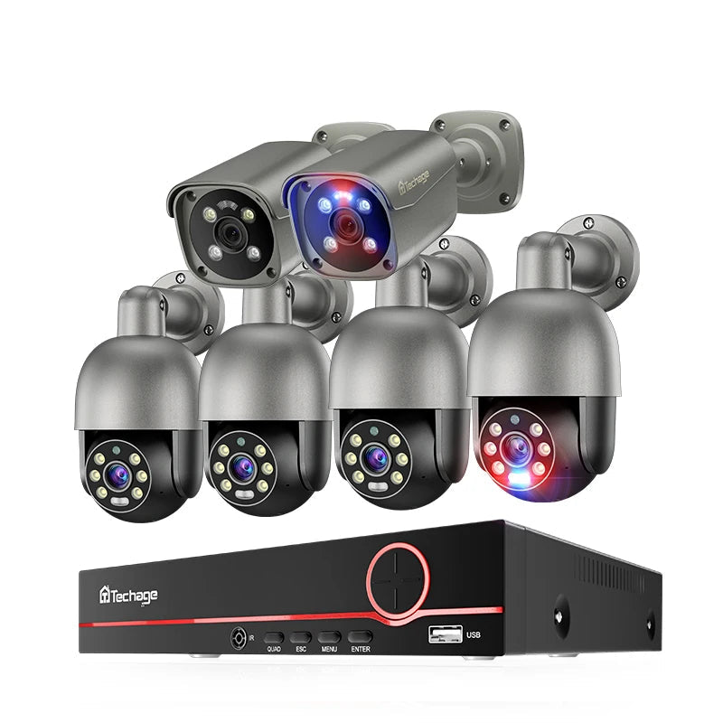 Beveiligingscamera Set – CCTV Camera Beveiliging – IP Camera Systeem – Bewakingscamera – Camera Kit 8-Kanaals 6 Camera’s – 4TB HDD – 8MP 4K Ultra HD – AI Mensdetectie & Volledige Kleurnaachtzicht