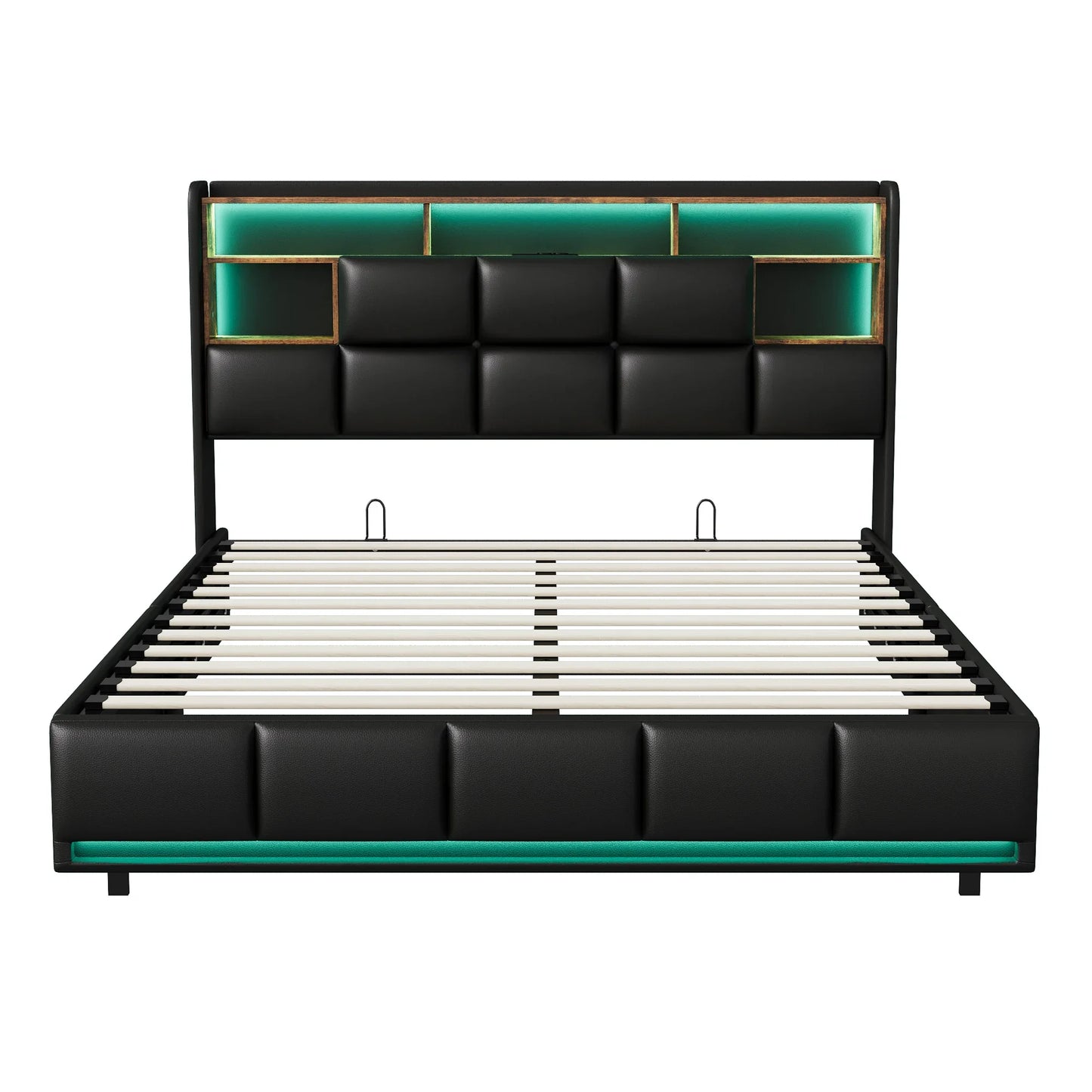 Opbergbed – Hydraulisch Bed – Opbergruimte Bed – LED Bed – USB Bed – Zwart PU Design – Maximale Belastbaarheid 340 Kg