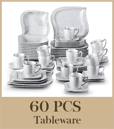 Serviesset – Servies - Plate - Marmer Grijs - 30-Delige - Compleet Tafelservies - Borden, Soepborden, Kopjes - Schotels – Geschikt voor 12 Personen