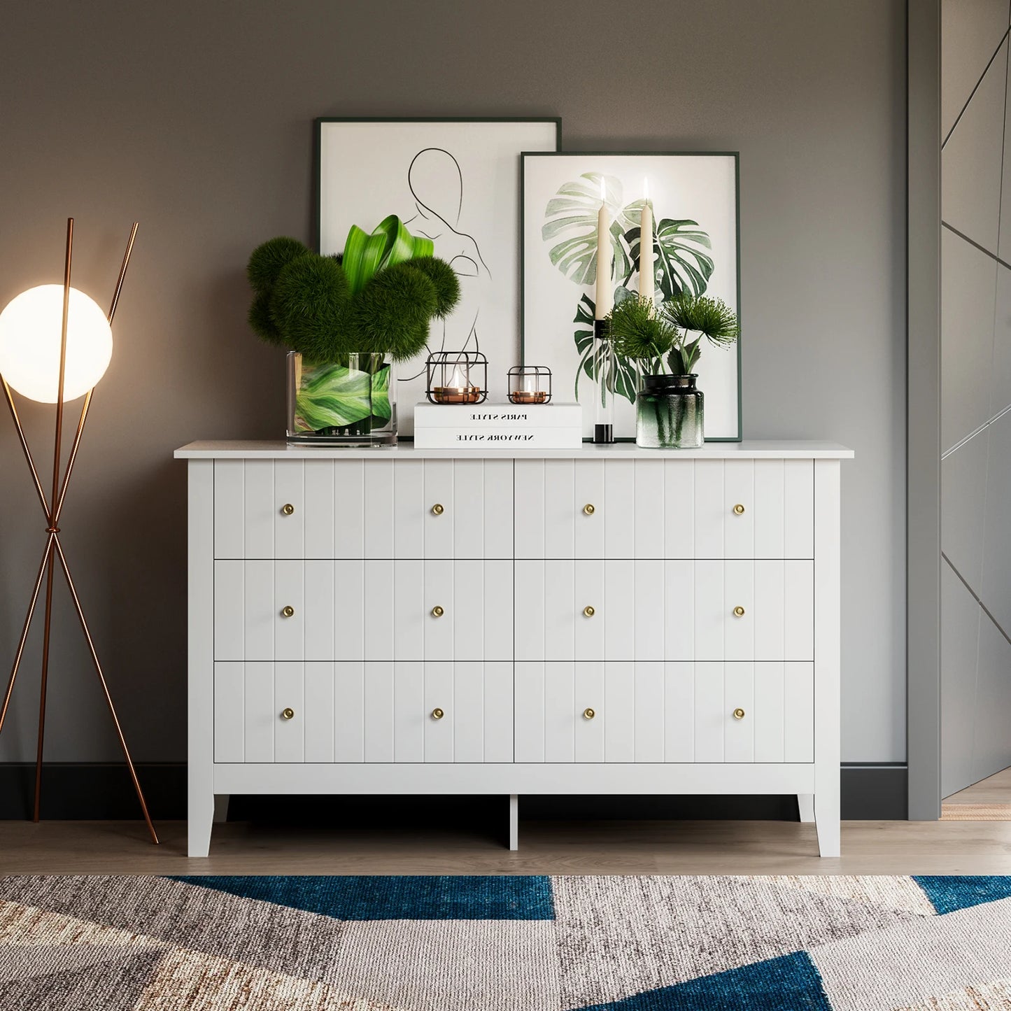 Getone Chest of Drawers Bedroom, Tall Chest of Drawers with 6 Drawers, Bedroom Furniture Dresser Storage Cupboard Cabinet  Bedroom Dresser, for Dining Room Living Room Hallway 133x45x79.5 cm Wooden